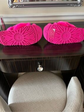 UGG Hot Pink Fuzzy Slide Sandals